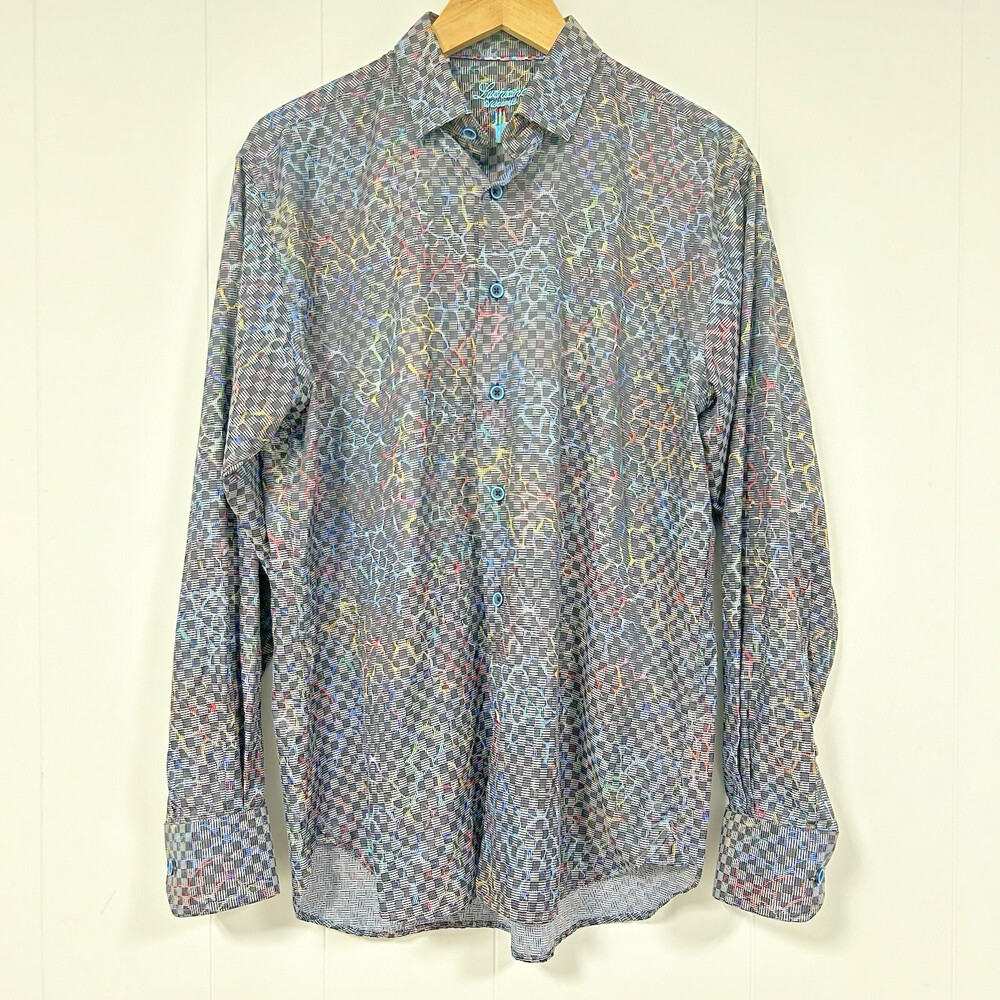 Luchiano Visconti Men's Paisley Long Sleeve Button-Front Shirt Size M Flip Cuff